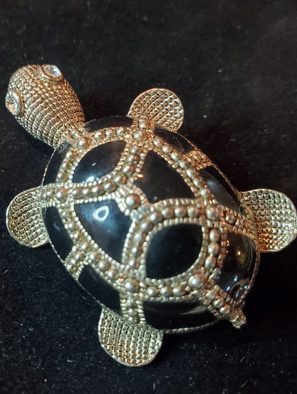 Turtle Broach w/ silver Tones & Black Enamel
